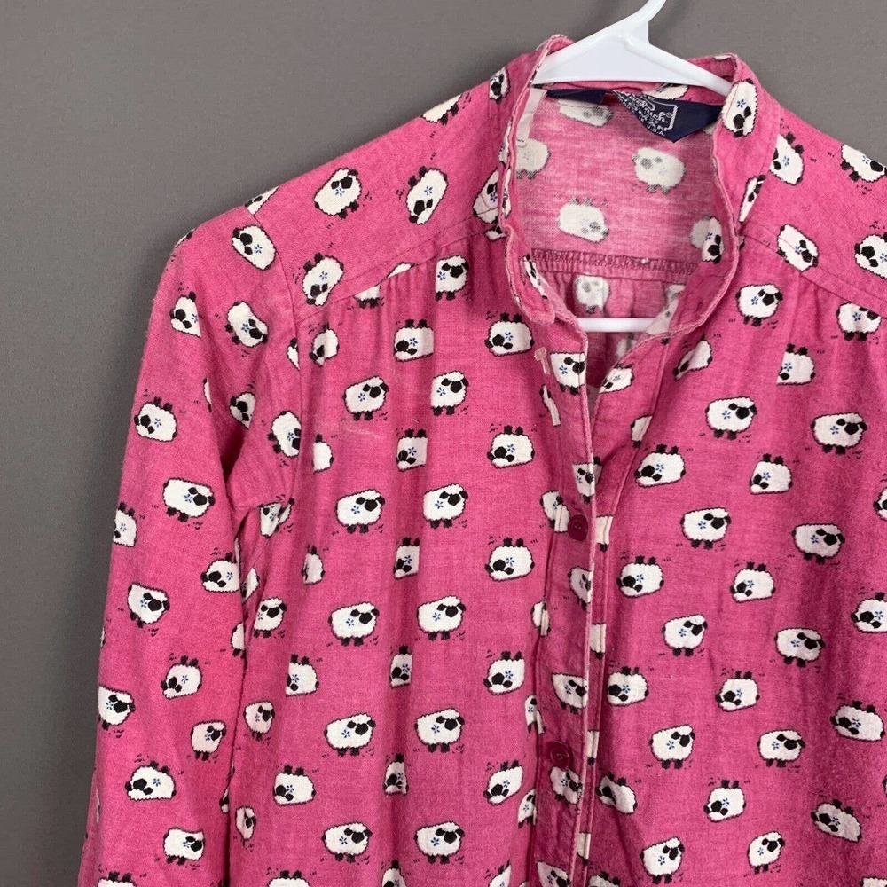 VINTAGE Woolrich Pink Sheep Flannel Long Nightgown Pajamas Size Small Made in US